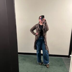 Mini Rose 100% Cashmere Brown Ruffle Cardigan